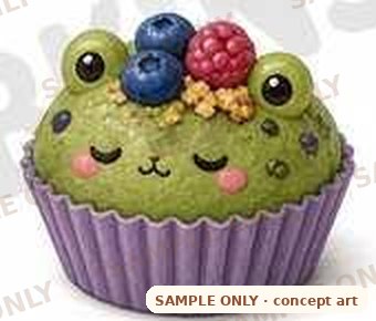 Berry Muffin Frog concept art, a green muffin frog with berries (SAMPLE ONLY)